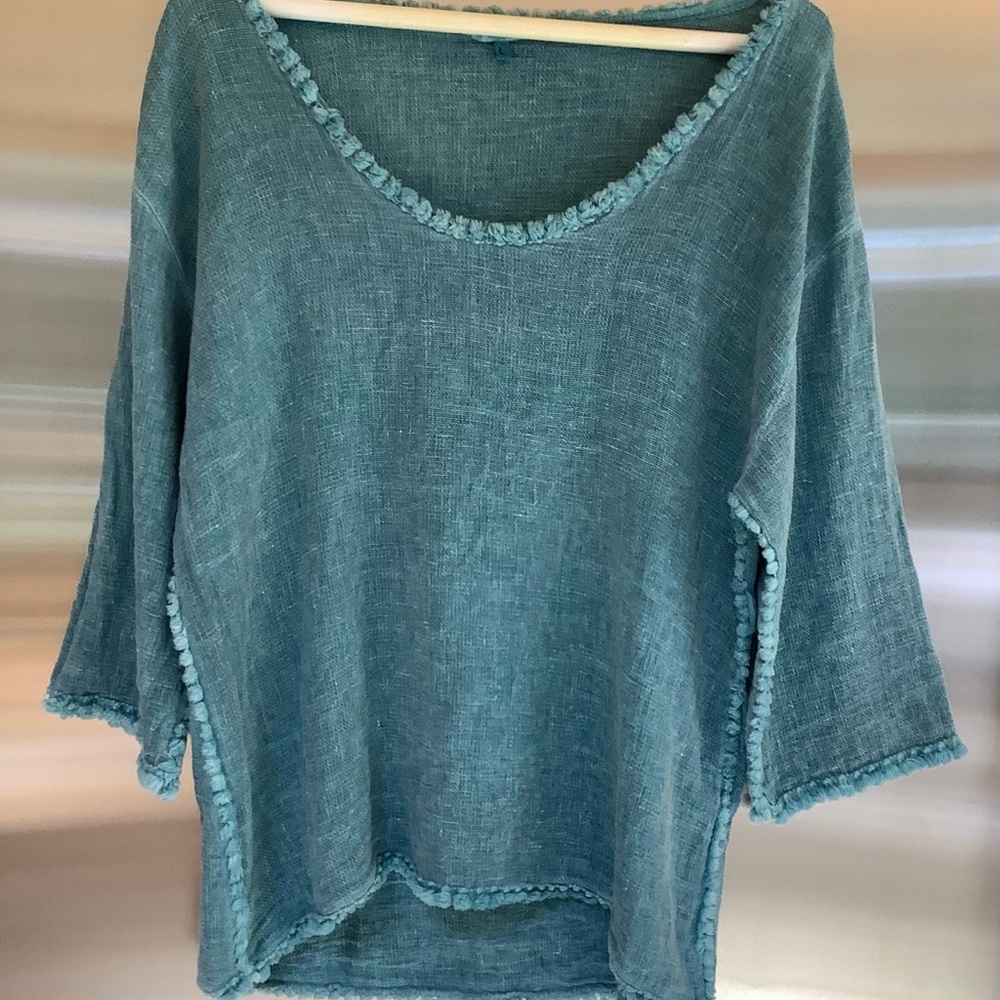 Women's Teal Gauze Top  3/4 Sleeves